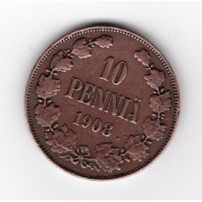 Фінляндія 10 пенні, 1908 (тираж 318.951)