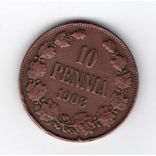 Фінляндія 10 пенні, 1908 (тираж 318.951)