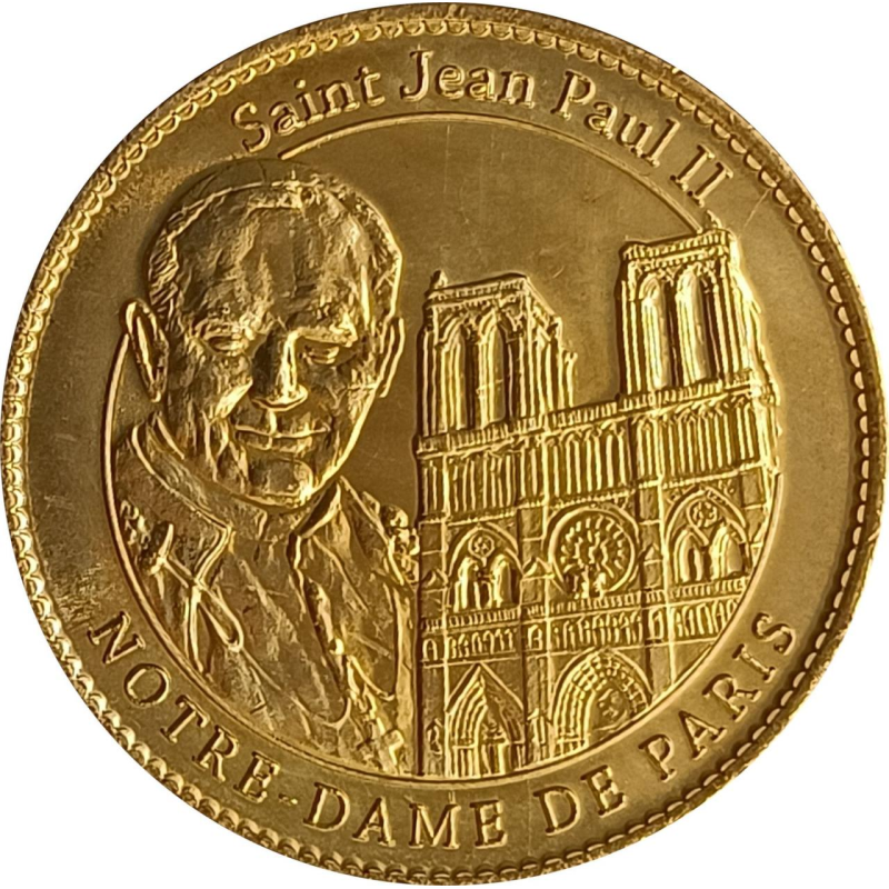 Пам“ятна медаль. Папа Франциск. Святий папа Іван Павло ІІ. Нотр-Дам де Парі. Notre-Dame de Paris