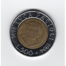 Італія 500 лір, 1994 - 500-та річниця - Народження Луки Пачолі