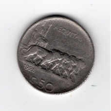 Італія 50 чентезимо, 1925 Ребристий гурт