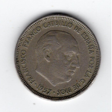 Іспанія 5 песет, 1957 60 всередині зірки (1960) Франсіско Франко