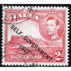 Мальта 1948 - 2 P - Король Георг VI та місцеві мотиви з написом “САМОУПРАВЛІННЯ - 1947“  Victoria and the Citadel, Gozo No.193 # 2