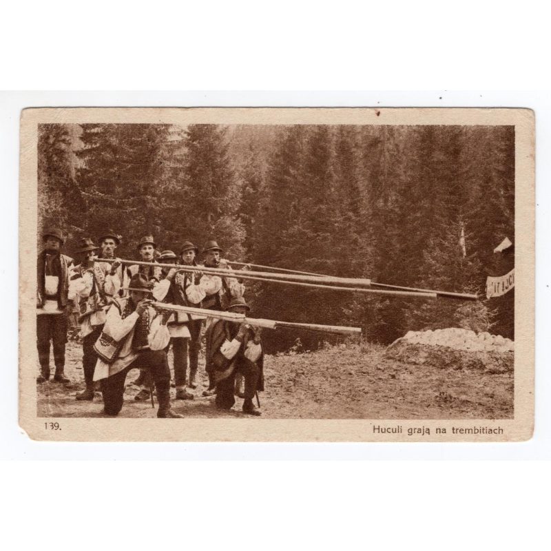Листівка. Гуцули грають на трембітах. Aba Heller 1930. # 139 Листівка. Гуцули грають на трембітах. Aba Heller 1930. # 139