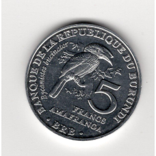 Бурунді 5 франків, 2014 Птахи - Калао-трубач (Bycanistes bucinator)