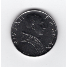 Ватикан 50 лір, 1958 / Напис на аверсі “P·M·AN·“